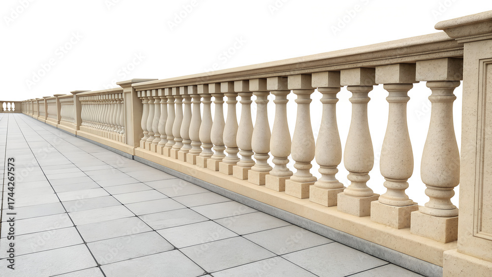 Fototapeta premium Classic stone italian balustrade. Balustrade, terrace, porch or balcony railing, fencing sections with baluster. 