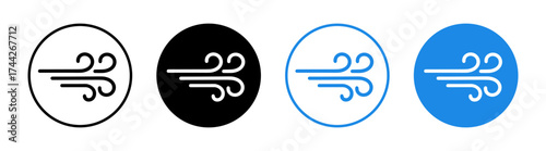 Wind blow icon set in circle design weather symbol on transparent background