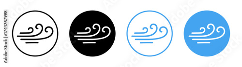 Wind blow line icon set breeze motion and weather symbol on transparent background
