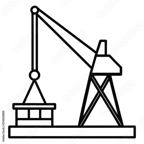 cargo deck crane simple line art silhouette vector icon
