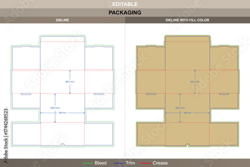 Polygonal flip top box packaging template in custom dimensions featuring structural carton dieline, editable folding design, and accurate carton packaging die line for production