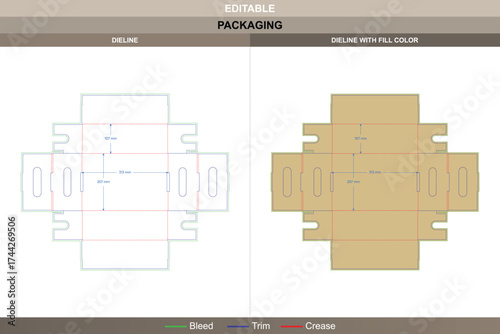 Portable lock inserts dieline, custom packaging template with structural folds and die line instructions for secure product packaging and shipping