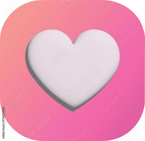A soft 3D heart icon rests at the center of a pink gradient background, symbolizing love, care, and positivity in a modern minimalist style.