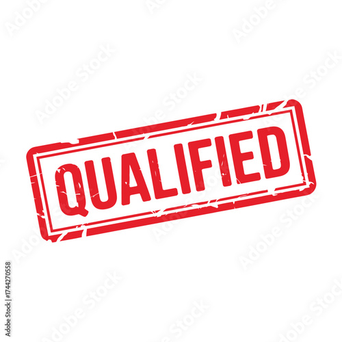 Red stamp declaring the word qualified