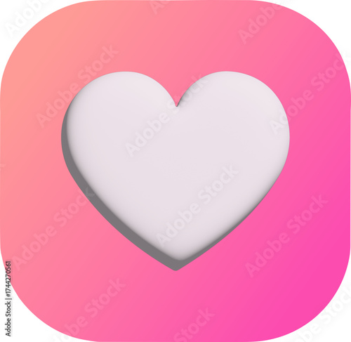 A soft 3D heart icon rests at the center of a pink gradient background, symbolizing love, care, and positivity in a modern minimalist style.