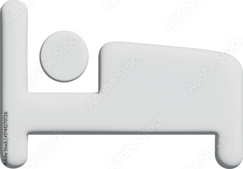 A minimalist 3D white bed icon with smooth rounded edges symbolizes rest, sleep, and relaxation in a clean modern style.