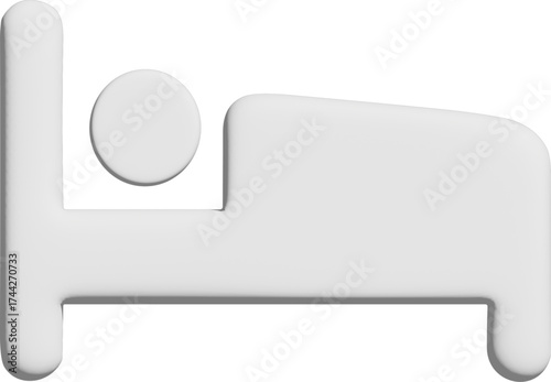 A minimalist 3D white bed icon with smooth rounded edges symbolizes rest, sleep, and relaxation in a clean modern style.