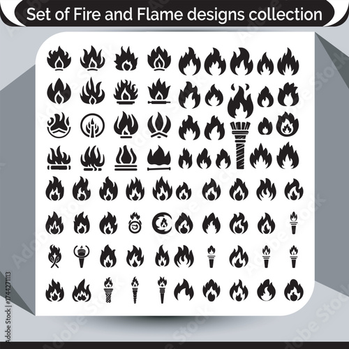 Collection of various fire and flame icons for design projects and applications