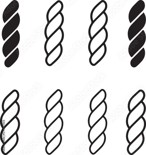 Rope icon set, twisted cord rope icon, fiber thread symbol, rope vector, strong rope minimal design, rope icon for industrial nautical and craft decoration