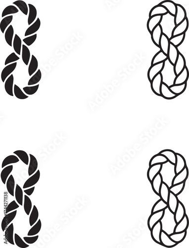 Rope icon set, twisted cord rope icon, strong fiber thread symbol, rope vector, minimal design nautical craft icon, rope icon for DIY and decoration use