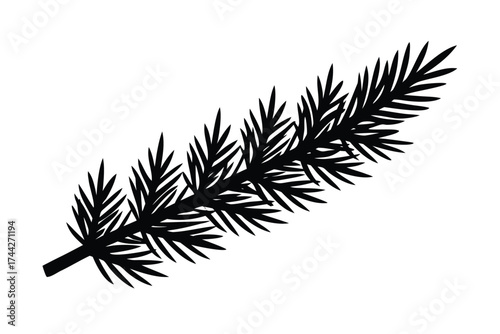 frosty pine branch simple line art silhouette vector icon