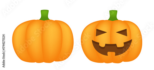 Jack O'Lantern. Pumpkin set. Vector 3d icons isolated on white background