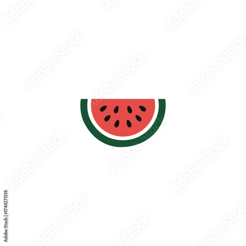 A simple graphic illustration of a semi circle watermelon slice on white