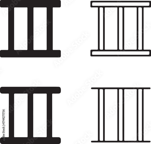 Jail bars icon set, prison security bars icon, confinement symbol, jail bars icon vector, law minimal design, jail bars icon for justice, prison and law concept