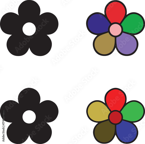 Flower colorful icon set, floral blossom icon, nature plant symbol, flower icon vector, botanical minimal design, flower icon for garden decoration and spring illustration