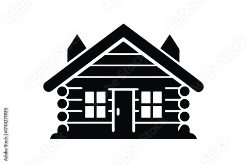 frozen log cabin simple line art silhouette vector icon