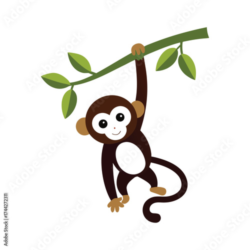 the monkey is hanging from a tree branch vector