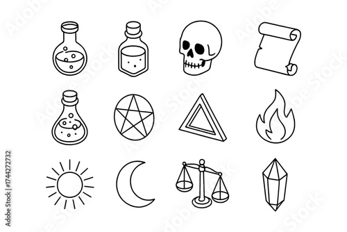 Mystic icons: alchemy, magic, and symbols in linear style