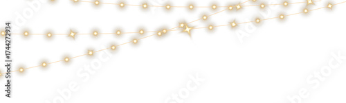 Golden garland lights PNG transparent background