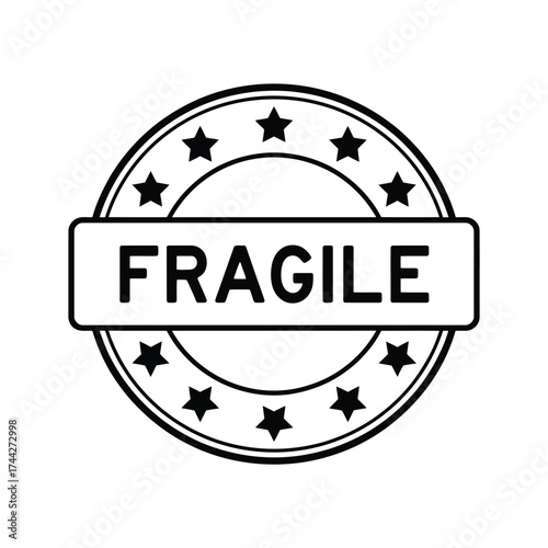 Fragile shipping label with stars and circle border