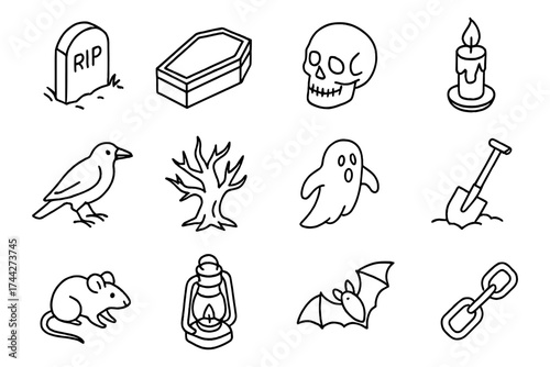 Halloween icons: spooky outlines for a creepy celebration