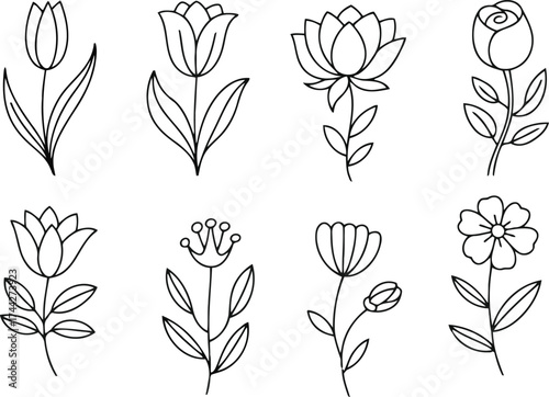 Collection of hand drawn floral illustrations in a sketchy artistic style