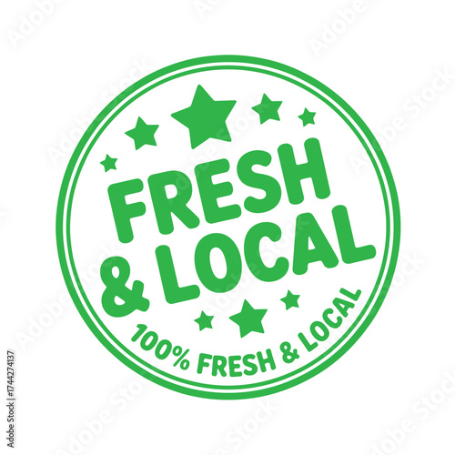 Green stamp celebrating fresh and local produce