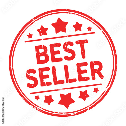 Red stamp best seller badge with stars