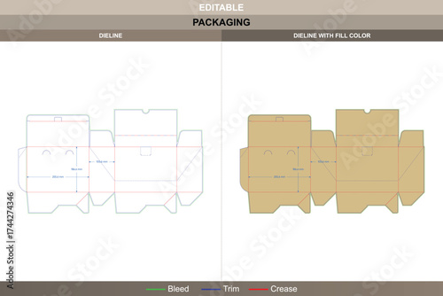 Tuck end box variations tear-off wire inserts dieline, vector packaging template with fold structure and die line layout for retail display and shipping