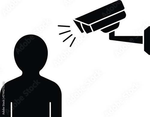 Person Under Security Camera Surveillance Silhouette Icon