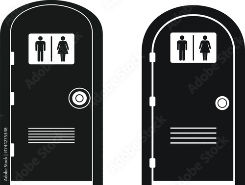 Male and Female Restroom Doors Silhouette Icons


