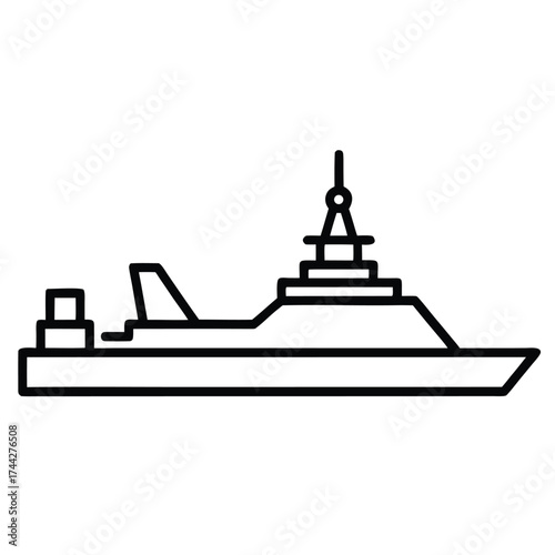 naval destroyer simple line art silhouette vector icon
