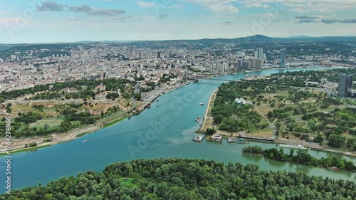 Wallpaper Mural Aerial view of Belgrade city Serbia, isalnd and Sava and Danube rivers at summer, 4k Torontodigital.ca