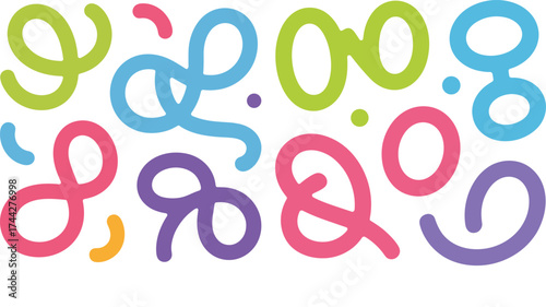 Colorful abstract shapes and dots on white background blue bright