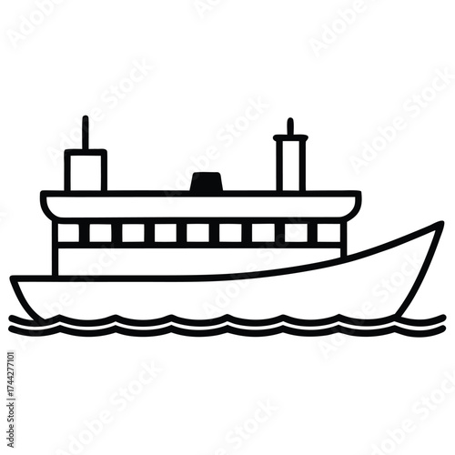 paddle steamer simple line art silhouette vector icon