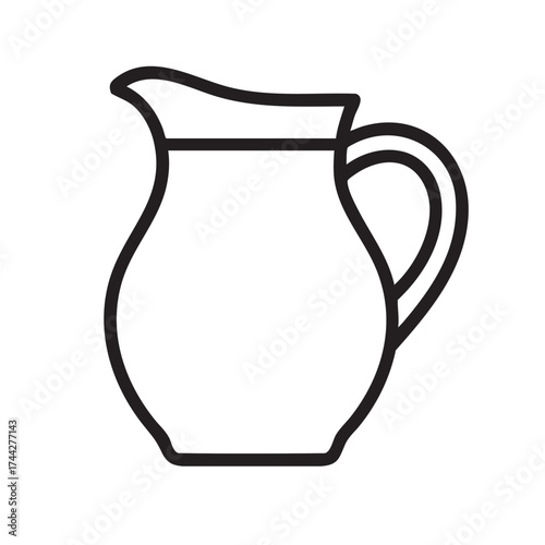 Simple outline drawing of a classic ceramic pitcher with a handle and spout for serving liquids like water or milk