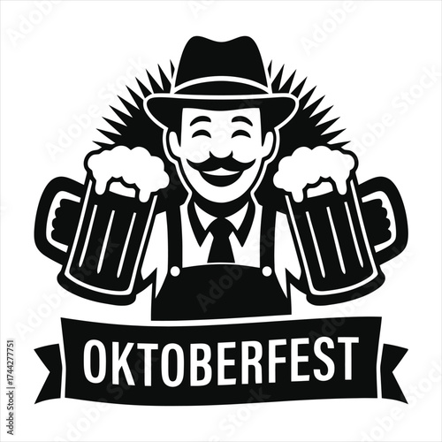 Oktoberfest man with beer mugs vintage style emblem celebratory german beer festival design vector