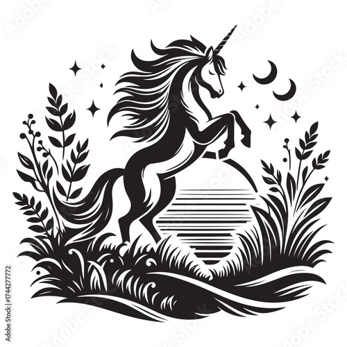 unicorn silhouette vector set