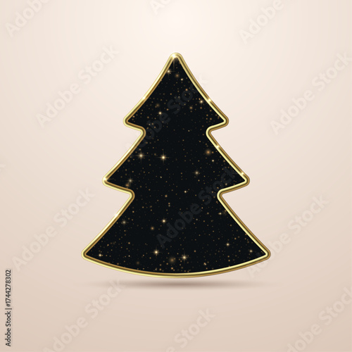 Christmas decorative golden tree with stars and gold dust. Vector illustration.