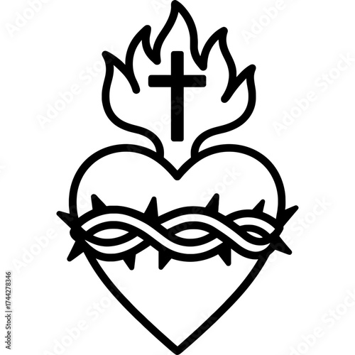 Sacred heart catholic outline icon vector