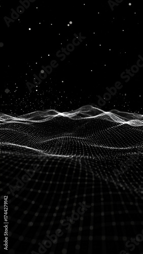 Abstract wavy structure made. Plexus background with connected lines and dots. Digital connection of elements. Imitation waves. 3D rendering.
