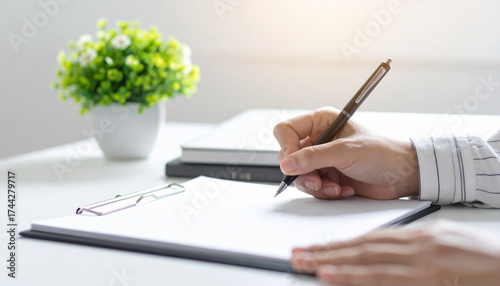 Closeup, woman hand writing on calendar event planner to set timetable organize sched 