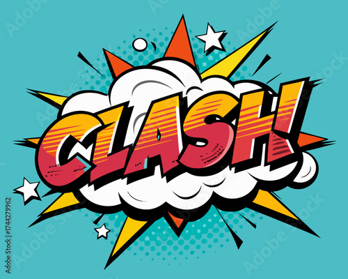  lettering CLASH vibrant comic style cloud explosion