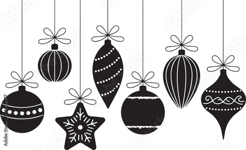 Christmas ball set. Black silhouette Christmas ball vector illustration, set of Christmas balls