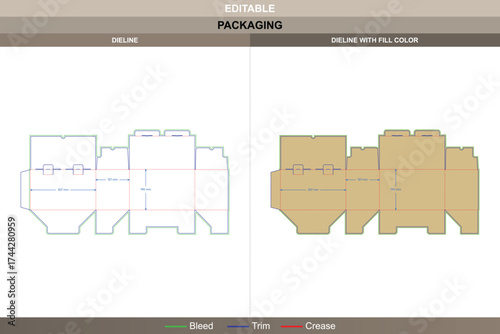 Reverse tuck end boxes bottom dieline, vector packaging template with fold structure and die line layout for retail, branding, and shipping-ready packaging