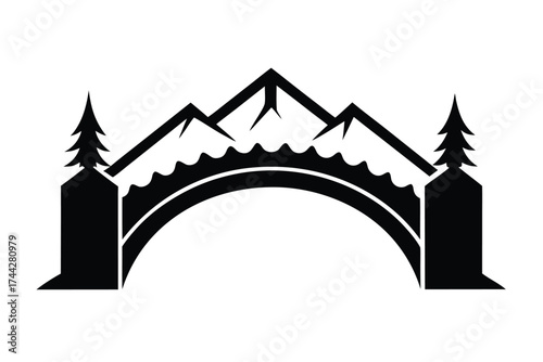 snow covered bridge arch simple line art silhouette vector icon