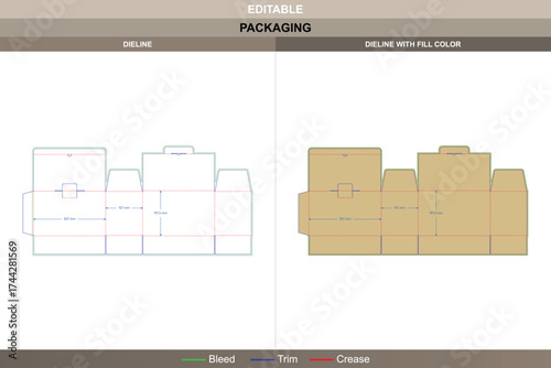 Security buckles flat top cartons dieline, custom packaging template with fold structure and die line for retail-ready product branding and shipping