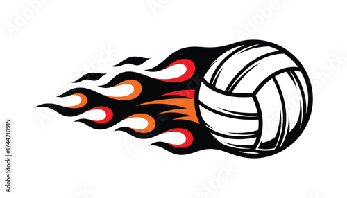 Fiery volleyball in motion fast sport action dynamic game ball