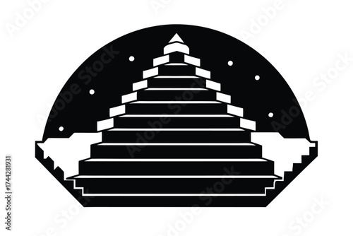 snow covered stairs simple line art silhouette vector icon