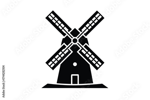 snow covered windmill simple line art silhouette vector icon